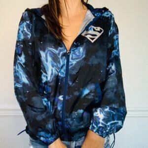 Her Universe DC Superman Galaxy Windbreaker Lightweight Jacket Size L